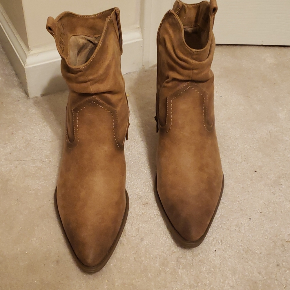 Brown suede booties